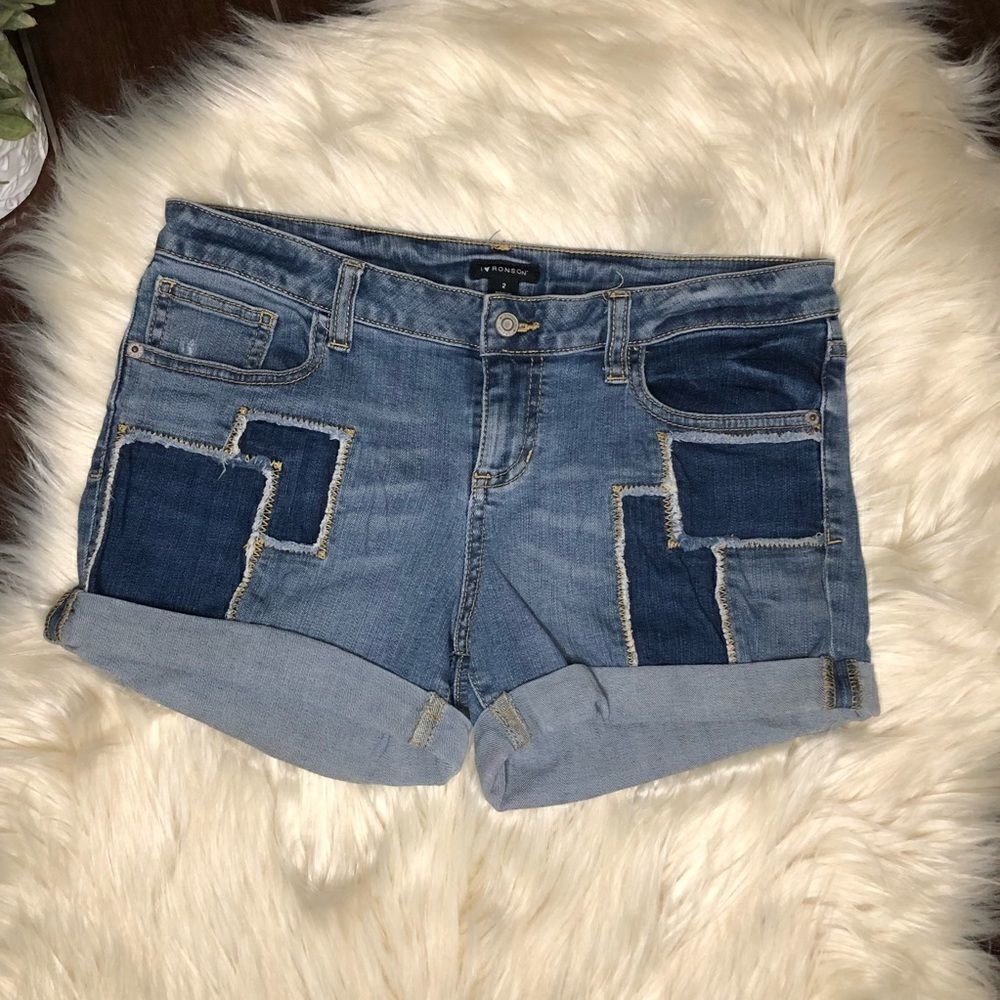 I love Ronson patchwork denim cuffed shorts sz 2